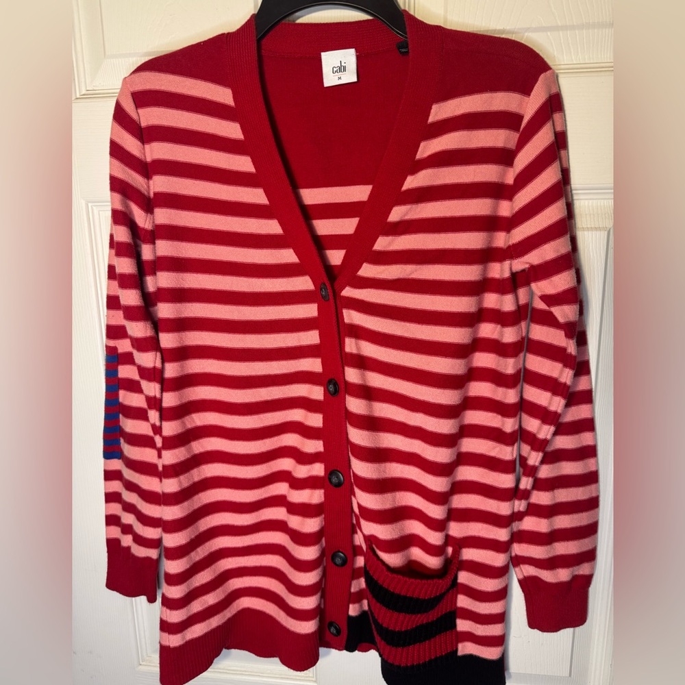 CAbi Red and Pink Striped Cardigan M